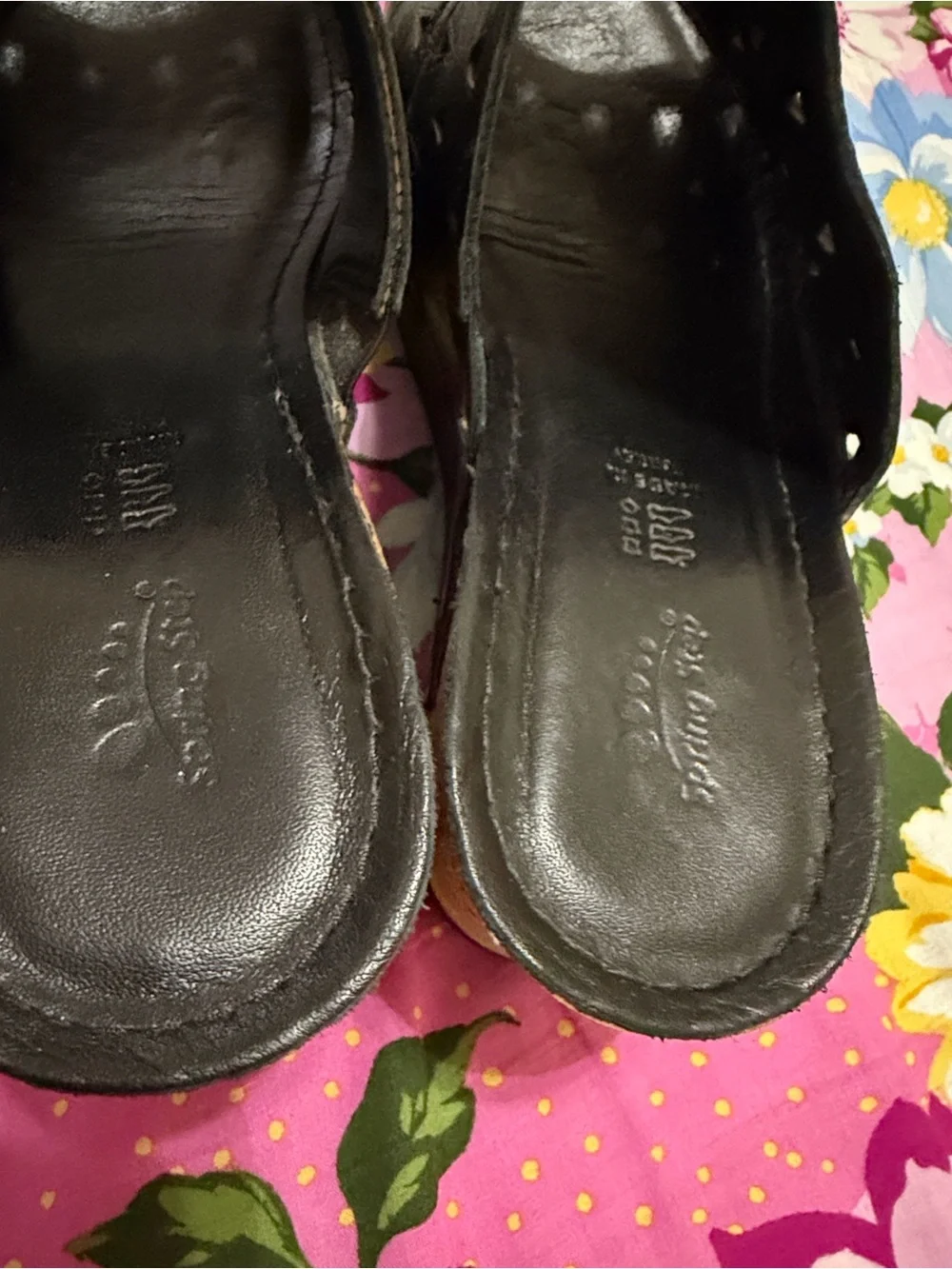 Women's Black Wedge Slide Sandals with Cork-Look Heel